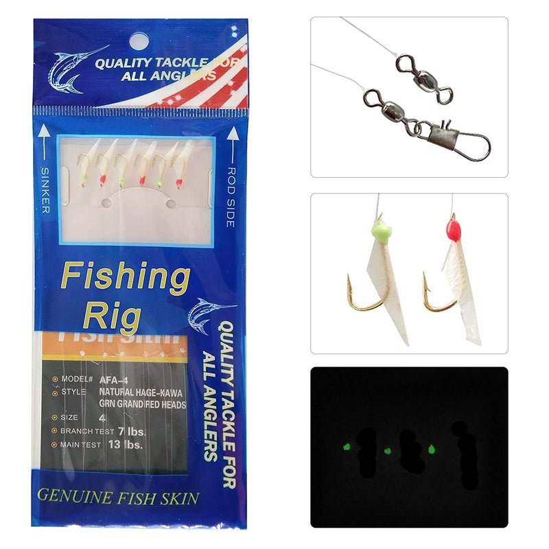 Shaddock Fishing Fishing Bait Rigs Saltwater, 10Packs Surf Fishing Rigs with Fish Skin Feather Fishing Hooks Swivels Glow Beads Rigs Sea Bass Rigs Fishing Bait Lures (AFA, 6#) - Image 3